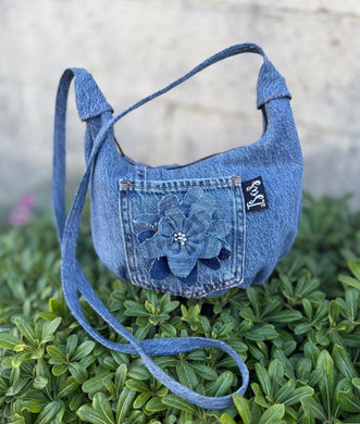 La Denim Bolsita/ Denim Crossbody bag w/flower #10