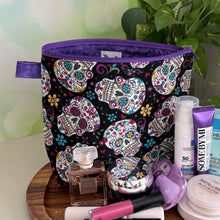 Load image into Gallery viewer, Calaveras Makeup Bag/ Purple Lining