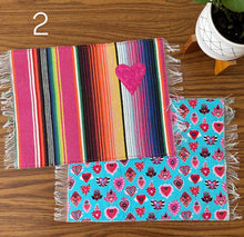 Load image into Gallery viewer, Placemat Sarape Reversible Tapete/ Pink Sarape/ Sacred Hearts