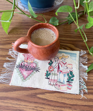 Load image into Gallery viewer, Mug Rug/ Sarape Reversible Tapetito / Pink/ Mexican couple &amp; Heart