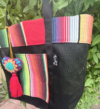 Load image into Gallery viewer, Sarape Mesh Tote Bag/Red w/pompón