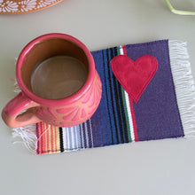 Load image into Gallery viewer, Mug Rug/ Sarape Reversible Tapetito / Purple sarape  &amp; pajaritos
