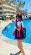 Load image into Gallery viewer, Sarape Mesh Tote Bag Purple w/ pompón