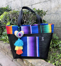 Load image into Gallery viewer, Sarape Mesh Tote Bag Purple w/ pompón