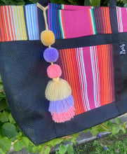 Load image into Gallery viewer, Sarape Mesh Tote Bag Pink/Orange w/ pompón #315