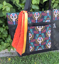 Load image into Gallery viewer, La Calavera Tote bag Teal w/ Ribbons