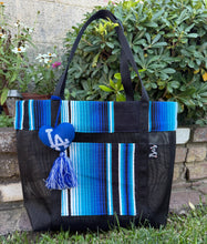 Load image into Gallery viewer, Sarape Mesh Tote Bag LA Blue w/ pompón