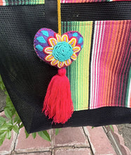 Load image into Gallery viewer, Sarape Mesh Tote Bag/Red w/pompón
