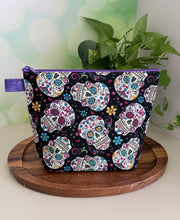 Load image into Gallery viewer, Calaveras Makeup Bag/ Purple Lining