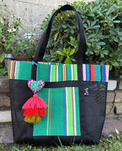 Load image into Gallery viewer, Sarape Mesh Tote Bag Green w/ Pómpon