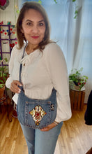 Load image into Gallery viewer, La Denim Bolsita/ Denim Crossbody bag w/Sacred Heart appliqué #9
