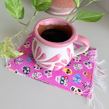 Load image into Gallery viewer, Mug Rug/ Sarape Reversible Tapetito / Pink with Calaveritas