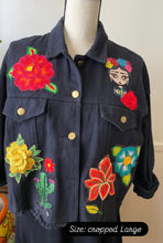 Load image into Gallery viewer, Isas Las Flores Frida Cropped Black  Denim Jacket - Large