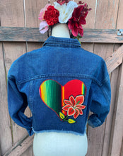Load image into Gallery viewer, Isas Corazón  Cropped Denim Jacket- Orange Flower, Small