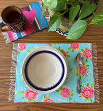 Load image into Gallery viewer, Placemat Sarape Reversible Tapete/ Yellow Sarape/Roses