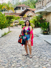 Load image into Gallery viewer, Sarape Mesh Tote Bag LA Blue w/ pompón