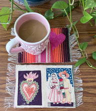 Load image into Gallery viewer, Mug Rug/ Sarape Reversible Tapetito / Pink/Mexican Couple &amp; Heart