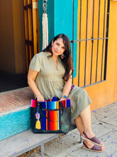 Load image into Gallery viewer, Sarape Mesh Tote Bag Pink/Orange w/ pompón #315