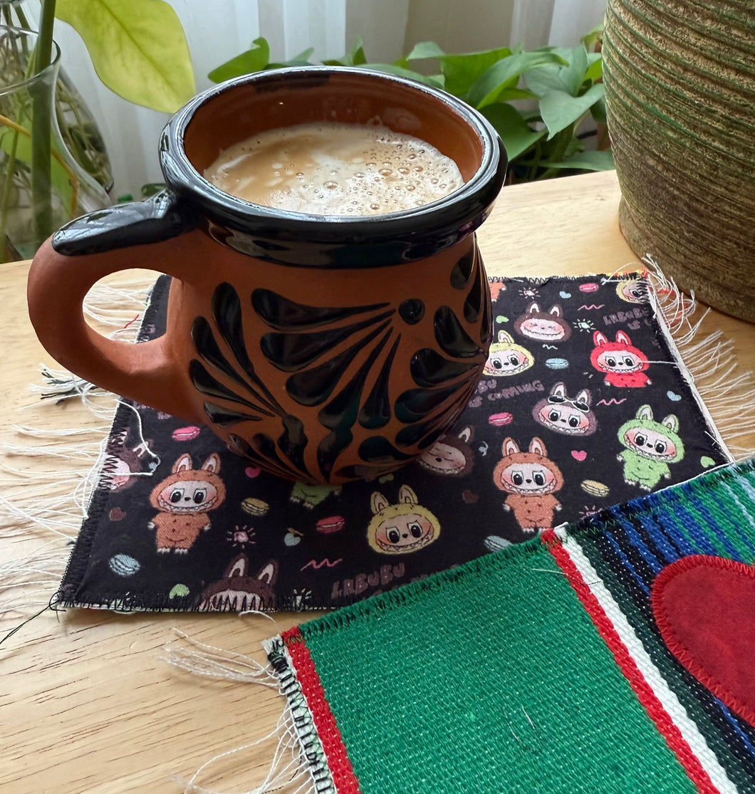 Mug Rug/ Sarape Reversible Tapetito - Gteen Sarape/ Labubu