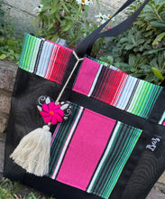 Load image into Gallery viewer, Sarape Mesh Tote Bag Pink w/ Pómpon