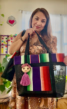 Load image into Gallery viewer, Sarape Mesh Tote Purple w/ pómpon