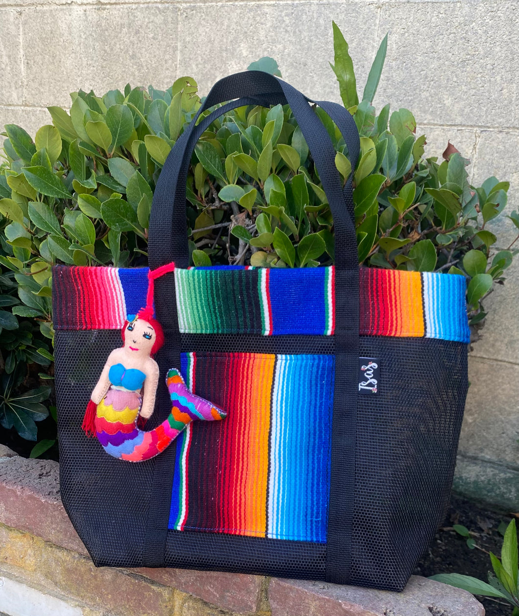Sarape Mesh Tote Bag - Blue Sirenita Pompón