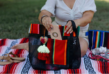 Load image into Gallery viewer, Sarape Mesh Tote Bag Black w/ pompón