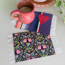 Load image into Gallery viewer, Mug Rug/ Sarape Reversible Tapetito / Purple sarape  &amp; pajaritos