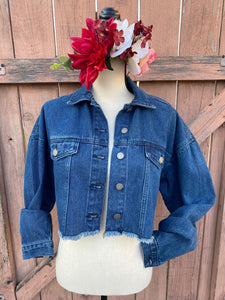 Isas Corazón  Cropped Denim Jacket- Yellow  Flower, Large