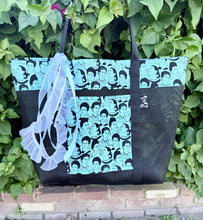 Load image into Gallery viewer, Frida Mesh Tote bag Teal w/ Ribbons