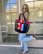 Load image into Gallery viewer, Sarape Mesh Tote Bag Blue w/pompón