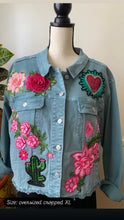 Load image into Gallery viewer, Isas Las Flores Cropped Teal Denim Jacket - oversized XL
