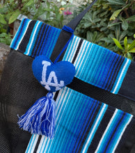 Load image into Gallery viewer, Sarape Mesh Tote Bag LA Blue w/ pompón
