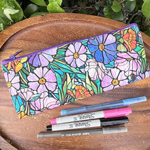 Load image into Gallery viewer, Pencil Pouch/ Zipper Pouch - Flowers Purple