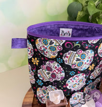 Load image into Gallery viewer, Calaveras Makeup Bag/ Purple Lining