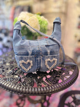 Load image into Gallery viewer, La Denim Bolsita/ Denim Crossbody bag w/Heart appliqués
