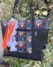 Load image into Gallery viewer, La Calavera Tote bag Teal w/ Ribbons