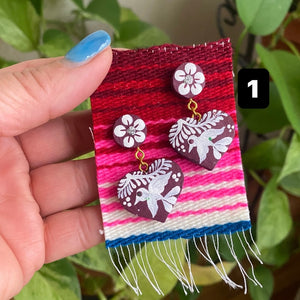 Los Pajaritos Aretes, Heart w/Birds Earrings