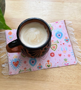 Mug Rug/ Sarape Reversible Tapetito / Pink Sarape/Sacred Hearts