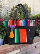 Load image into Gallery viewer, Sarape Mesh Tote Bag Orange w/ Pompón
