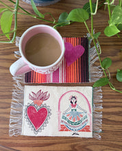 Load image into Gallery viewer, Mug Rug/ Sarape Reversible Tapetito / Pink/ Girl &amp; Heart