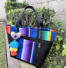 Load image into Gallery viewer, Sarape Mesh Tote Bag Purple w/ pompón