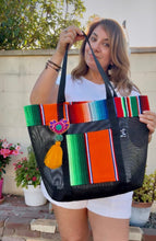 Load image into Gallery viewer, Sarape Mesh Tote Bag Orange w/ Pompón
