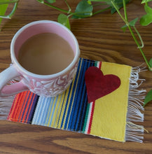 Load image into Gallery viewer, Mug Rug/ Sarape Reversible Tapetito / Yellow/ Wedding Couple &amp; Heart