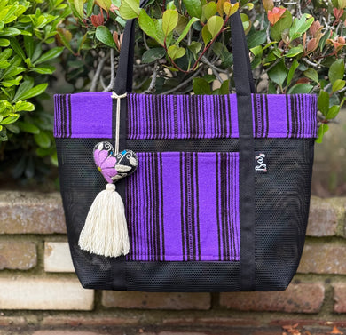Sarape Mesh Tote Purple w/ pómpon