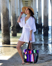 Load image into Gallery viewer, Sarape Mesh Tote Bag Orange w/ Pompón
