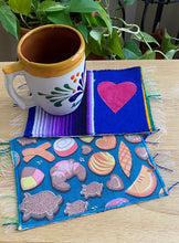 Load image into Gallery viewer, Mug Rug/ Sarape Reversible Tapetito - Blue/ Pan Dulce