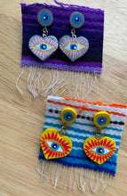 Load image into Gallery viewer, Evil Eye Corazónes Aretes, Palma,  Heart Evil Eye Earrings