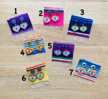 Load image into Gallery viewer, Evil Eye Corazónes Aretes, Palma,  Heart Evil Eye Earrings