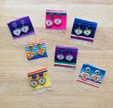 Load image into Gallery viewer, Evil Eye Corazónes Aretes, Palma,  Heart Evil Eye Earrings